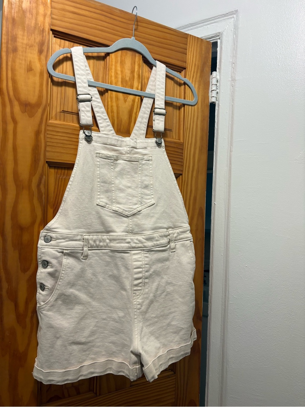 Old Navy Cream Denim Shortalls with Front Bib Pocket